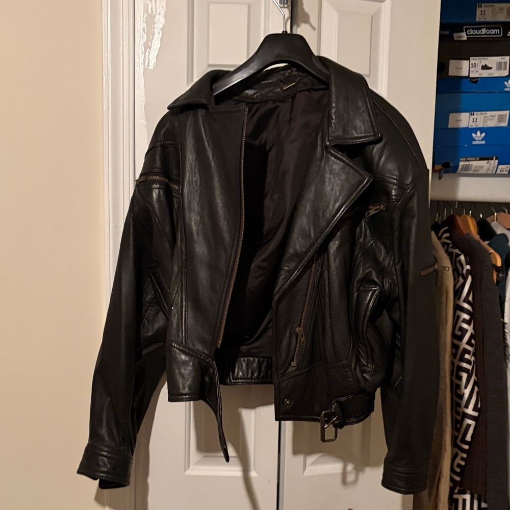 Men's Black Leather Bomber Jacket